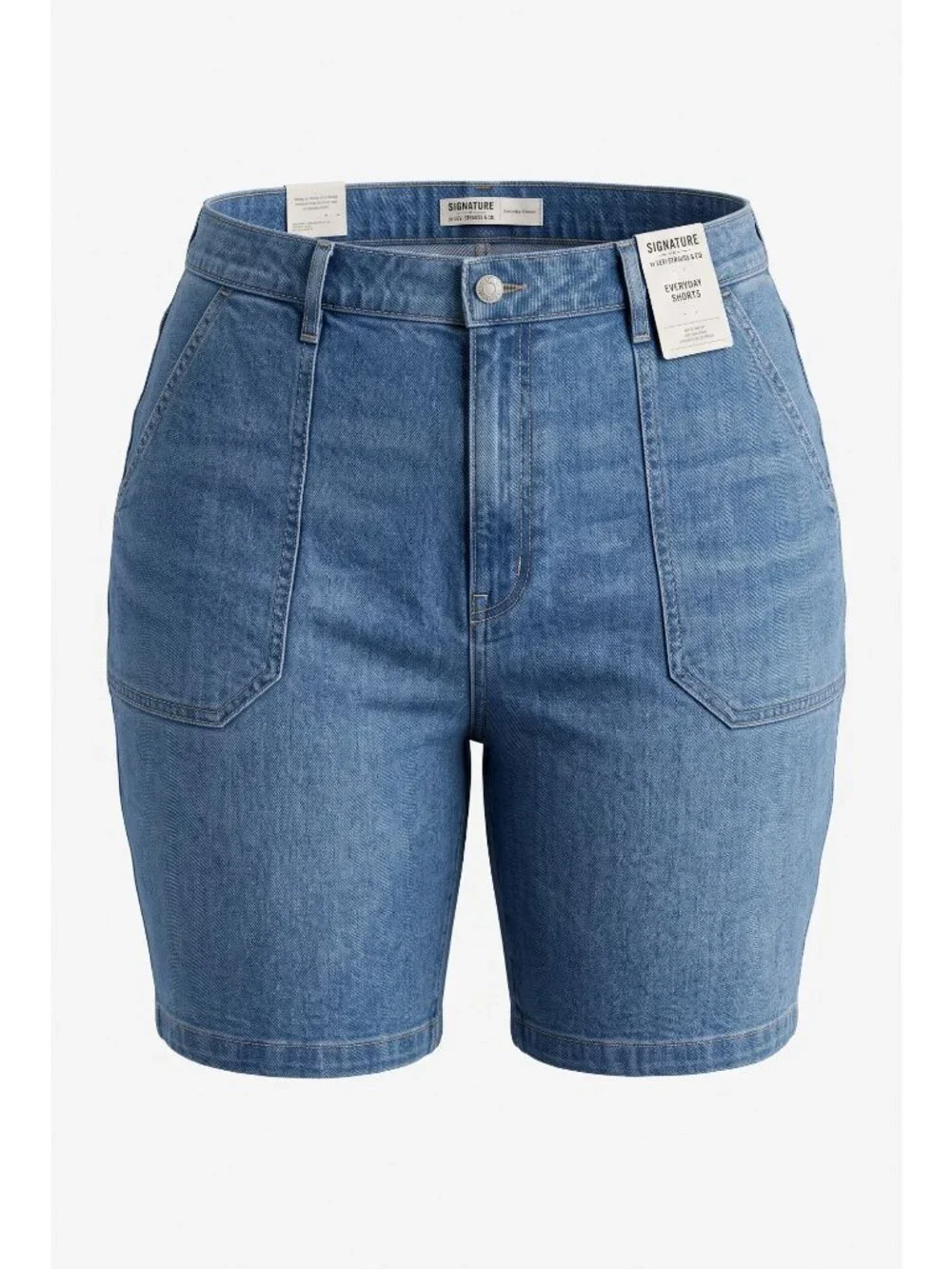 NWT Levi Signature Gold Size 6 High Rise Utility Denim Shorts Stretch Blue 28W